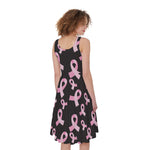 Pink Breast Cancer Ribbon Pattern Print Women's Sleeveless Dress