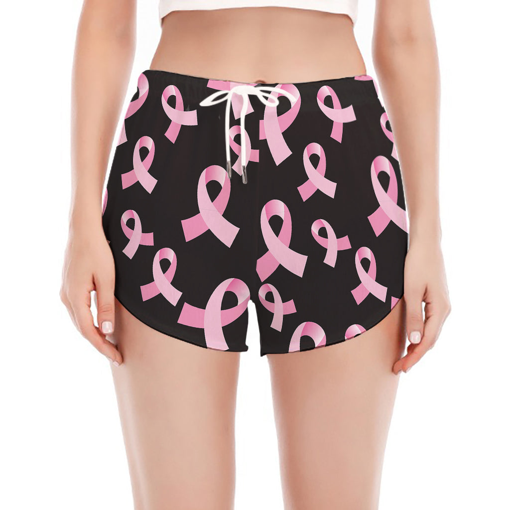 Pink Breast Cancer Ribbon Pattern Print Women's Split Running Shorts