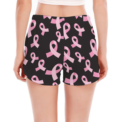 Pink Breast Cancer Ribbon Pattern Print Women's Split Running Shorts
