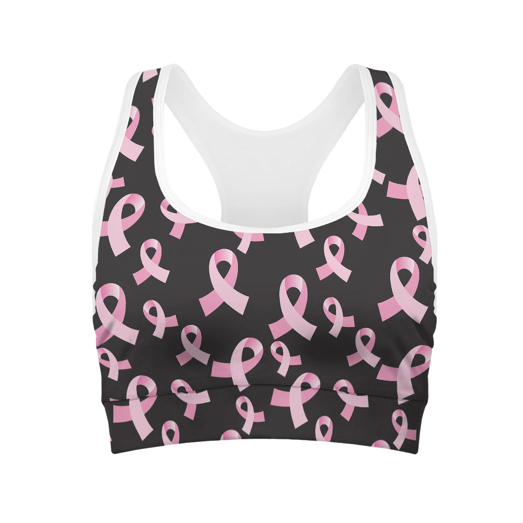 Pink Breast Cancer Ribbon Pattern Print Women's Sports Bra