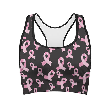 Pink Breast Cancer Ribbon Pattern Print Women's Sports Bra