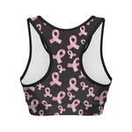 Pink Breast Cancer Ribbon Pattern Print Women's Sports Bra