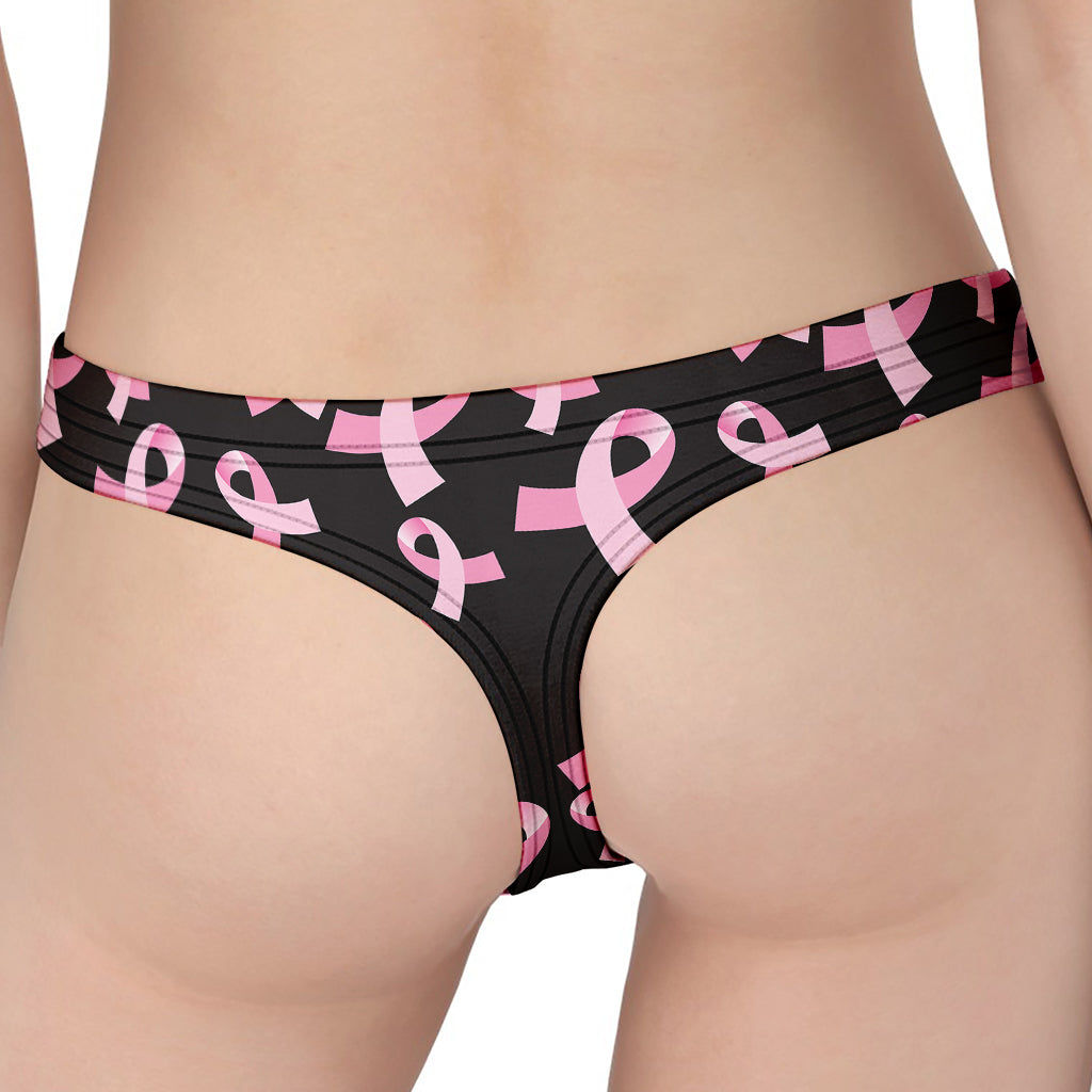 Pink Breast Cancer Ribbon Pattern Print Women's Thong