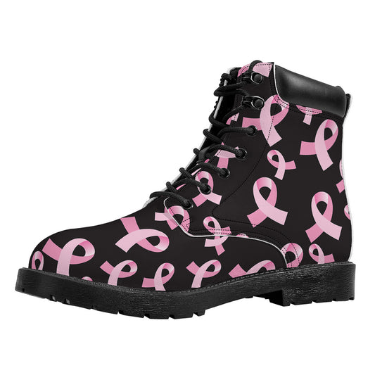 Pink Breast Cancer Ribbon Pattern Print Work Boots