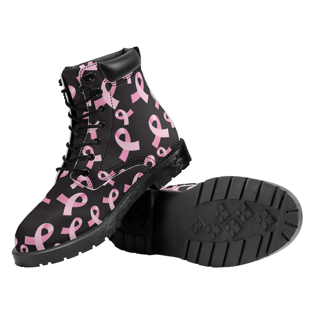 Pink Breast Cancer Ribbon Pattern Print Work Boots