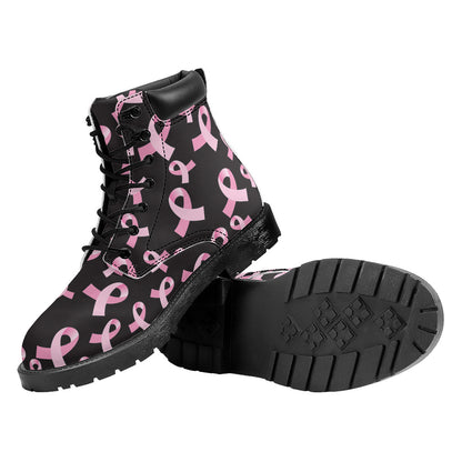 Pink Breast Cancer Ribbon Pattern Print Work Boots
