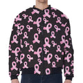 Pink Breast Cancer Ribbon Pattern Print Zip Sleeve Bomber Jacket