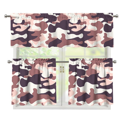 Pink Brown Camouflage Print 3 Piece Kitchen Curtains
