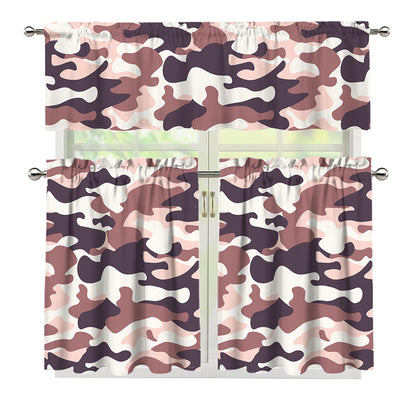 Pink Brown Camouflage Print 3 Piece Kitchen Curtains