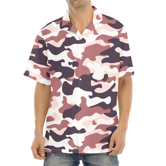 Pink Brown Camouflage Print Aloha Shirt