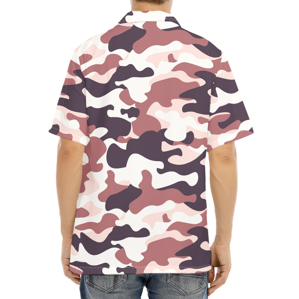 Pink Brown Camouflage Print Aloha Shirt