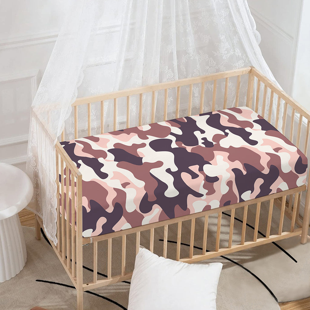 Pink Brown Camouflage Print Baby Crib Sheet