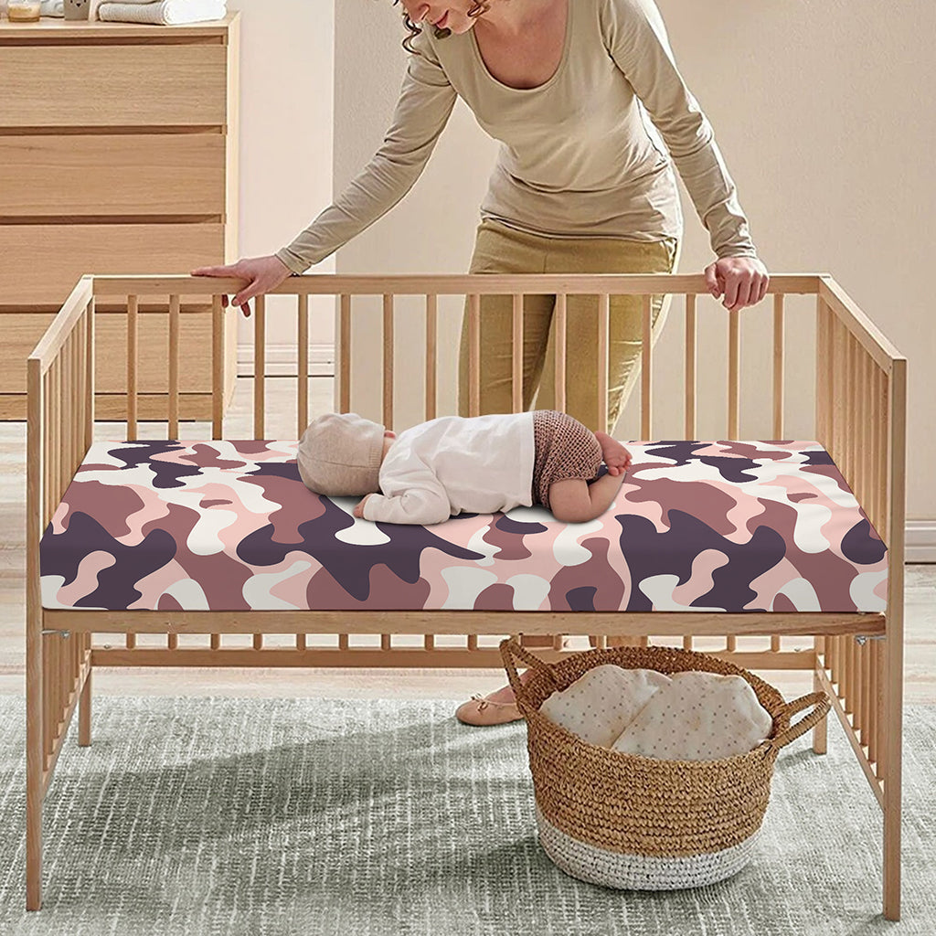 Pink Brown Camouflage Print Baby Crib Sheet