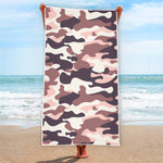 Pink Brown Camouflage Print Beach Towel