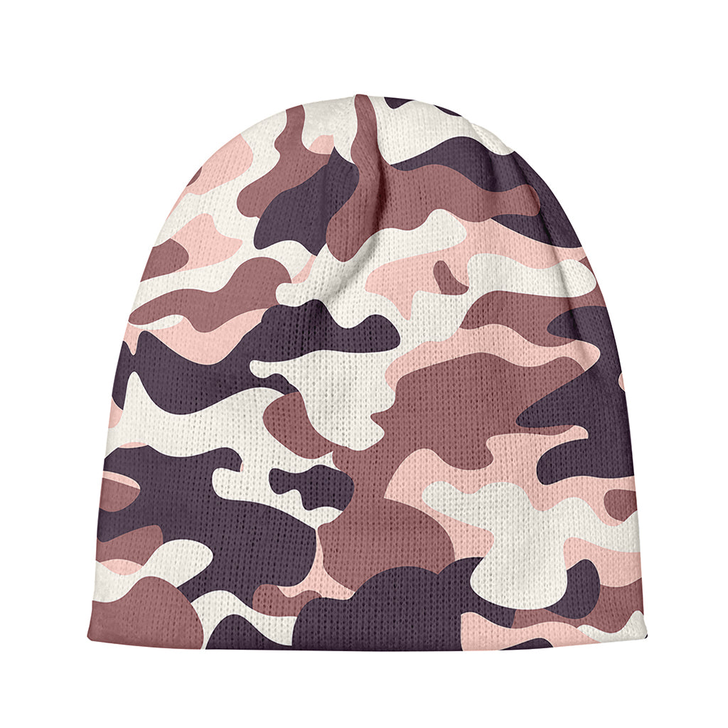 Pink Brown Camouflage Print Beanie