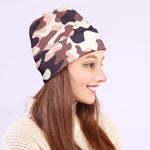 Pink Brown Camouflage Print Beanie