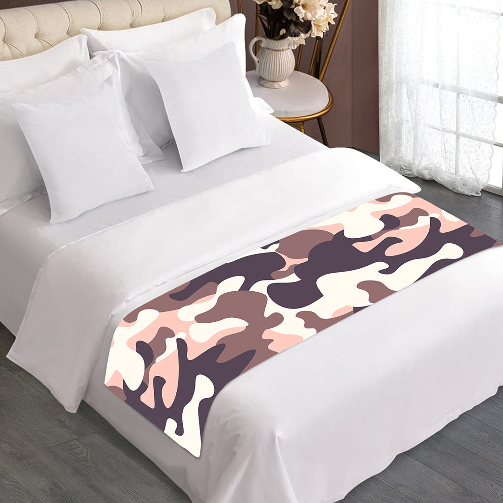 Pink Brown Camouflage Print Bed Runner