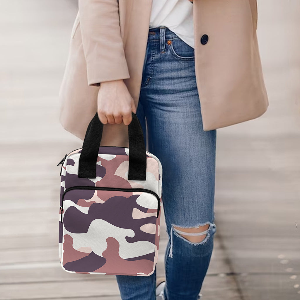 Pink Brown Camouflage Print Bible Tote Bag
