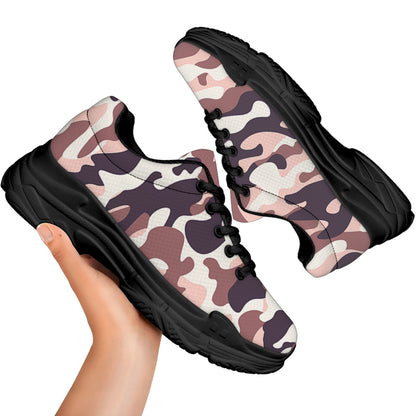 Pink Brown Camouflage Print Black Chunky Shoes