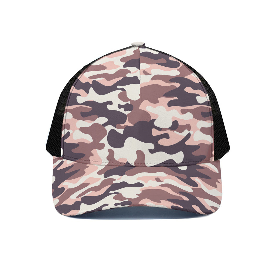 Pink Brown Camouflage Print Black Mesh Trucker Cap