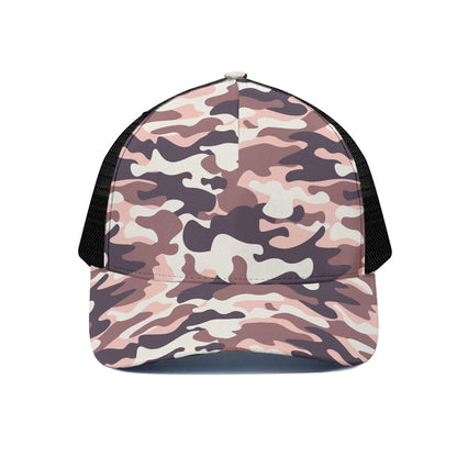 Pink Brown Camouflage Print Black Mesh Trucker Cap