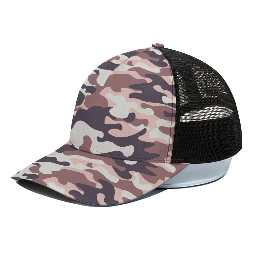 Pink Brown Camouflage Print Black Mesh Trucker Cap