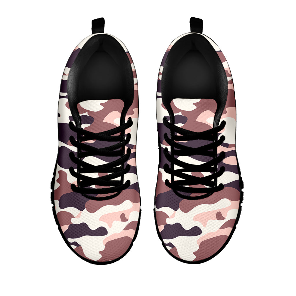 Pink Brown Camouflage Print Black Running Shoes