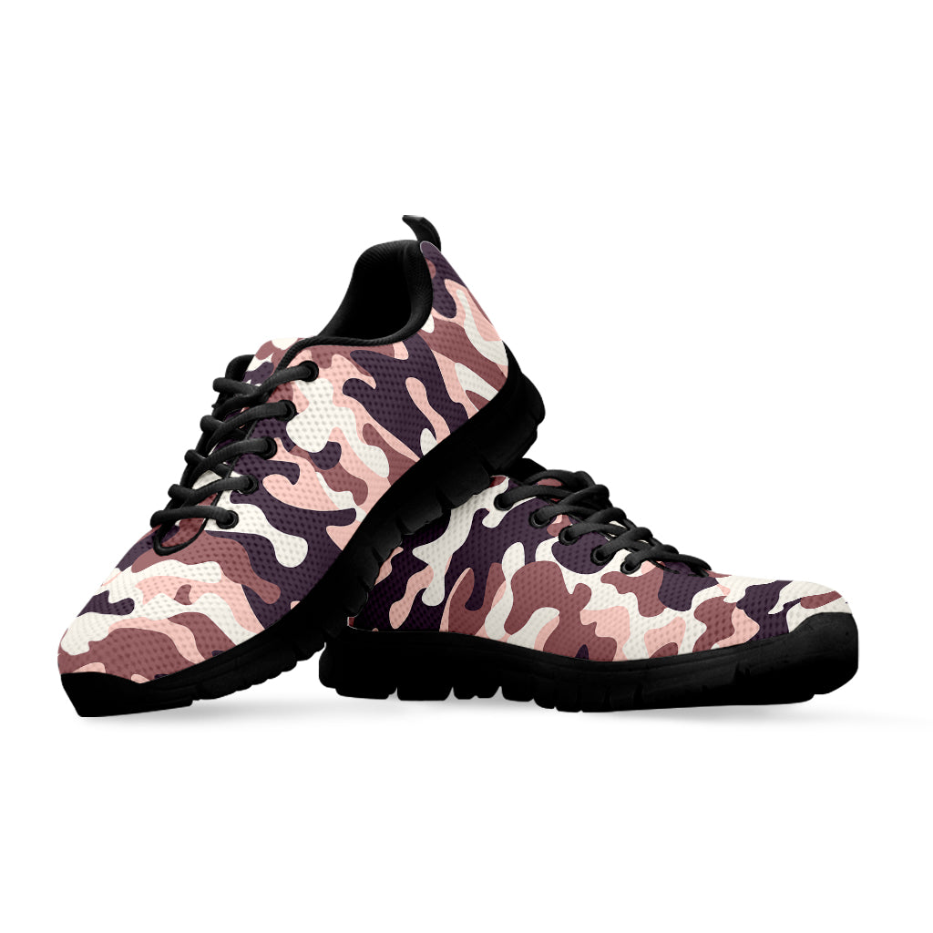 Pink Brown Camouflage Print Black Running Shoes