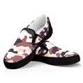 Pink Brown Camouflage Print Black Slip On Sneakers
