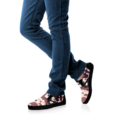Pink Brown Camouflage Print Black Slip On Sneakers