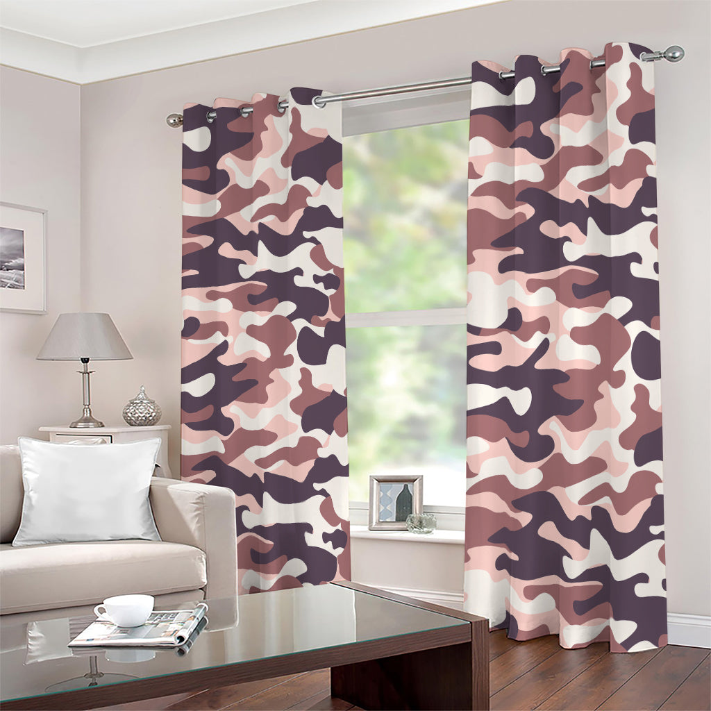 Pink Brown Camouflage Print Blackout Grommet Curtains