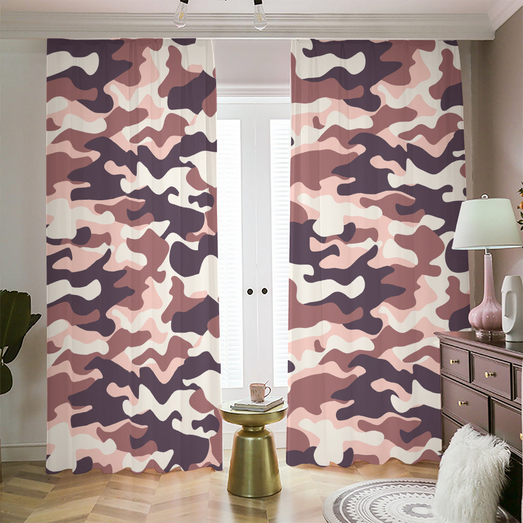 Pink Brown Camouflage Print Blackout Pencil Pleat Curtains