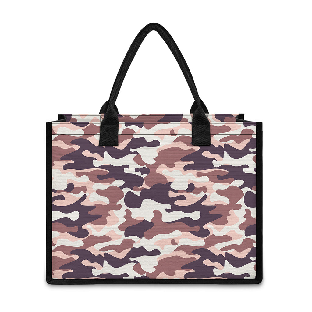 Pink Brown Camouflage Print Canvas Tote Bag