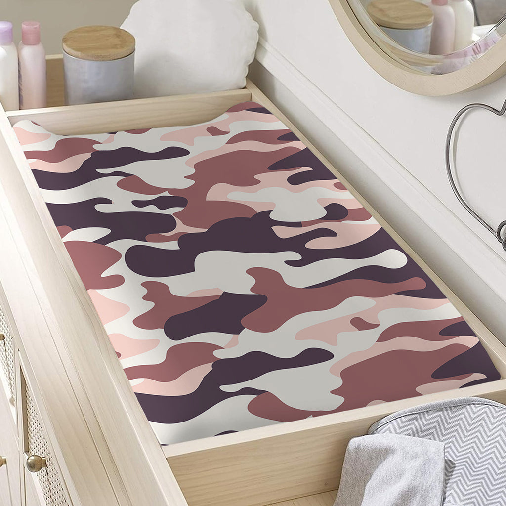 Pink Brown Camouflage Print Changing Pad Cover