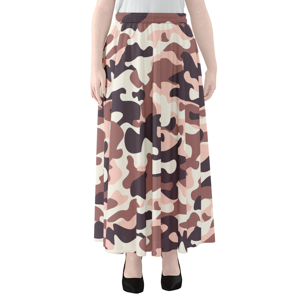 Pink Brown Camouflage Print Chiffon Maxi Skirt
