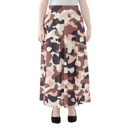 Pink Brown Camouflage Print Chiffon Maxi Skirt