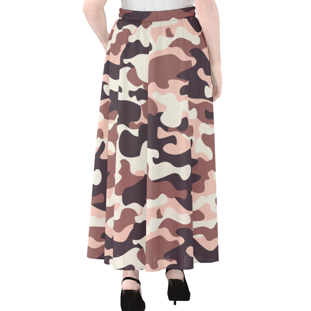 Pink Brown Camouflage Print Chiffon Maxi Skirt