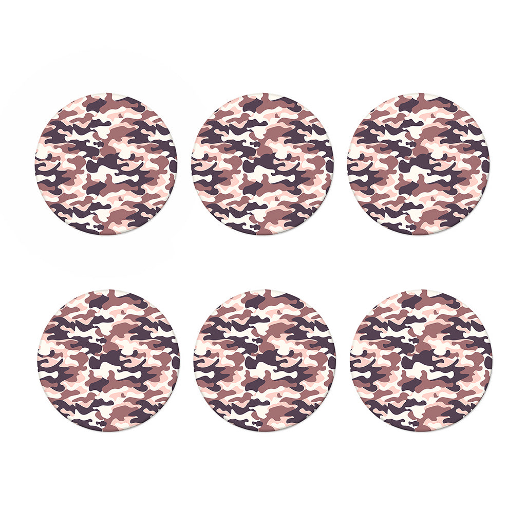Pink Brown Camouflage Print Coaster Set