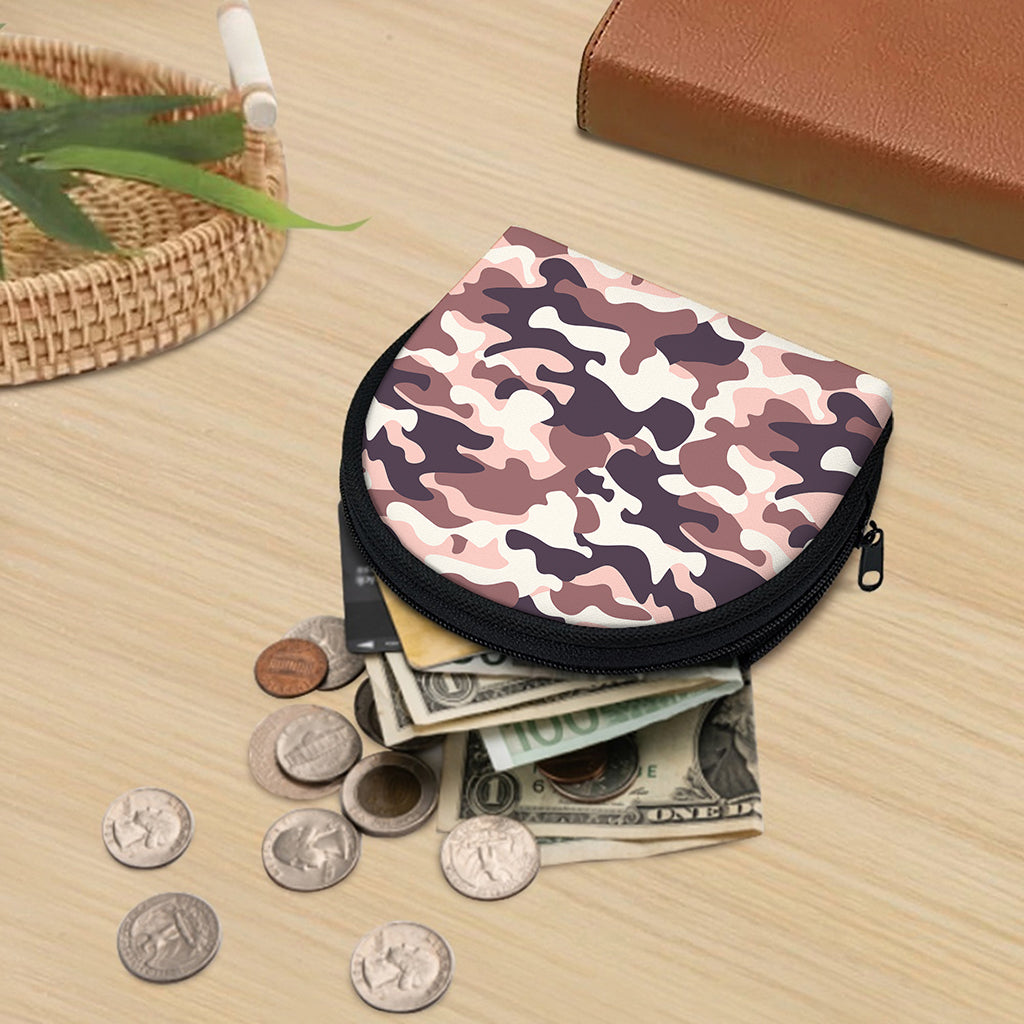 Pink Brown Camouflage Print Coin Purse