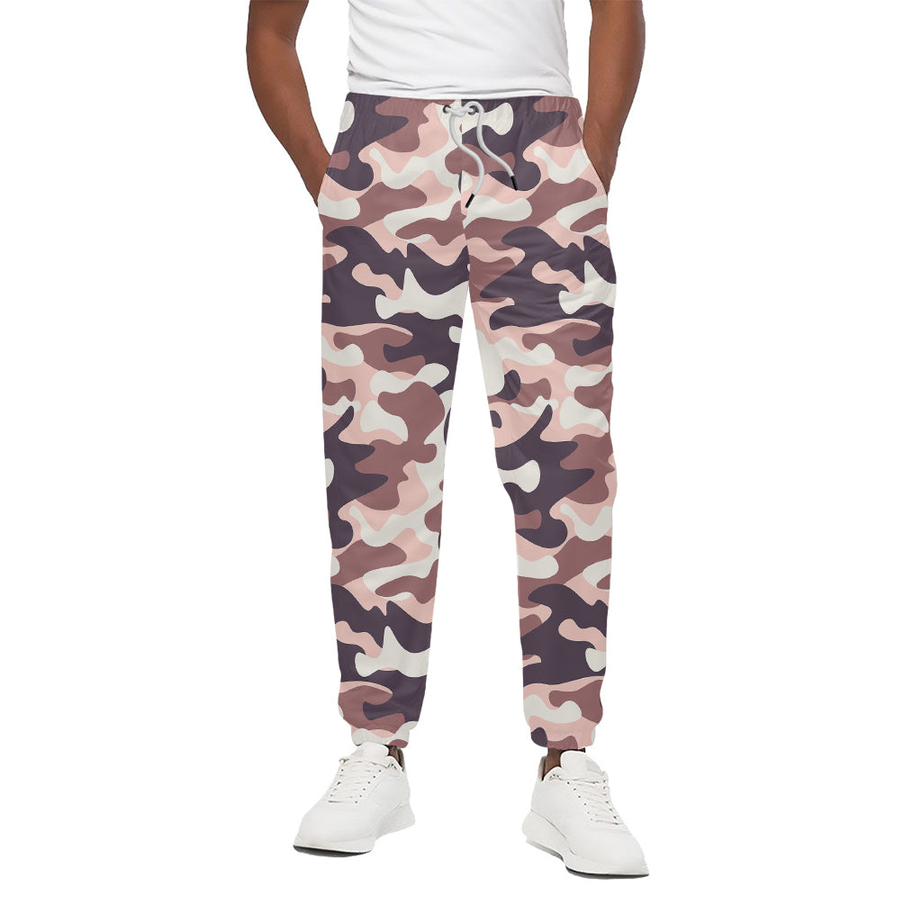 Pink Brown Camouflage Print Cotton Pants