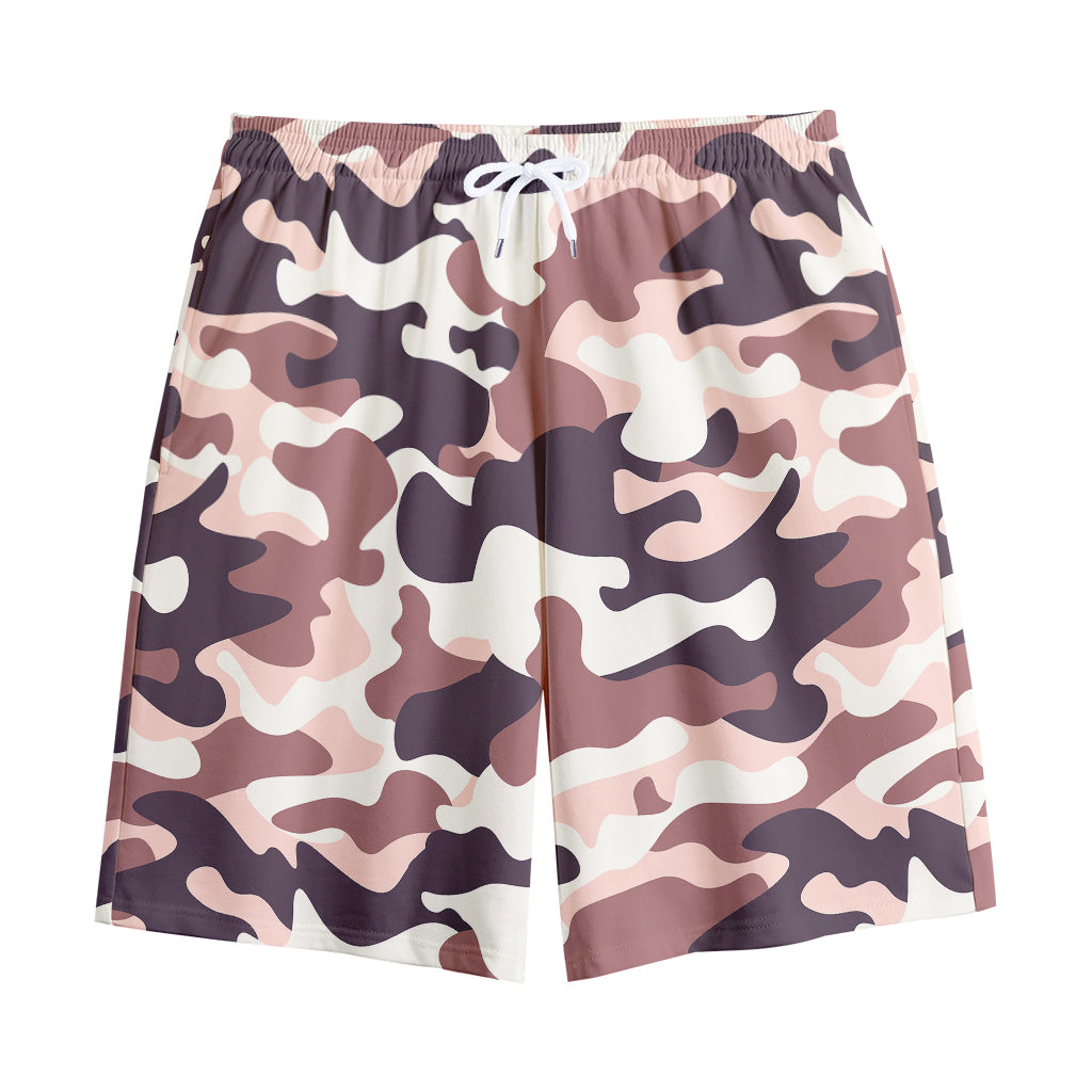 Pink Brown Camouflage Print Cotton Shorts