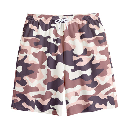 Pink Brown Camouflage Print Cotton Shorts