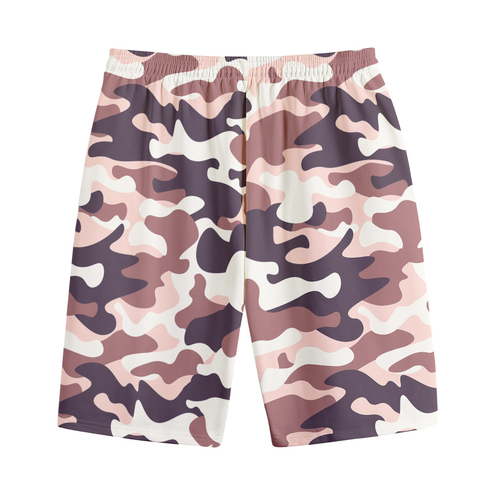 Pink Brown Camouflage Print Cotton Shorts