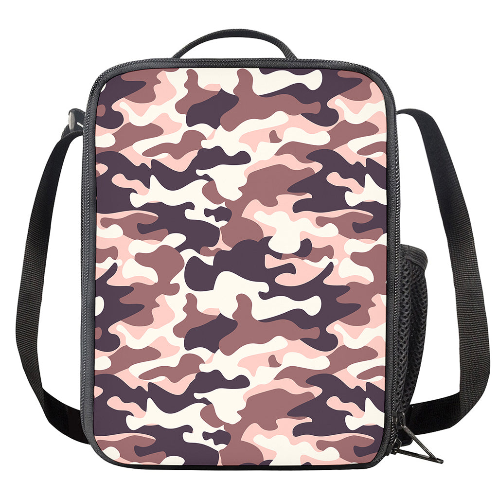 Pink Brown Camouflage Print Crossbody Lunch Bag