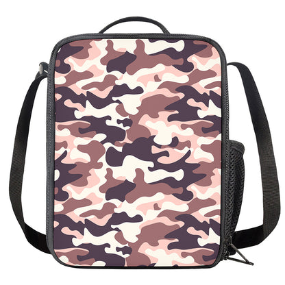 Pink Brown Camouflage Print Crossbody Lunch Bag