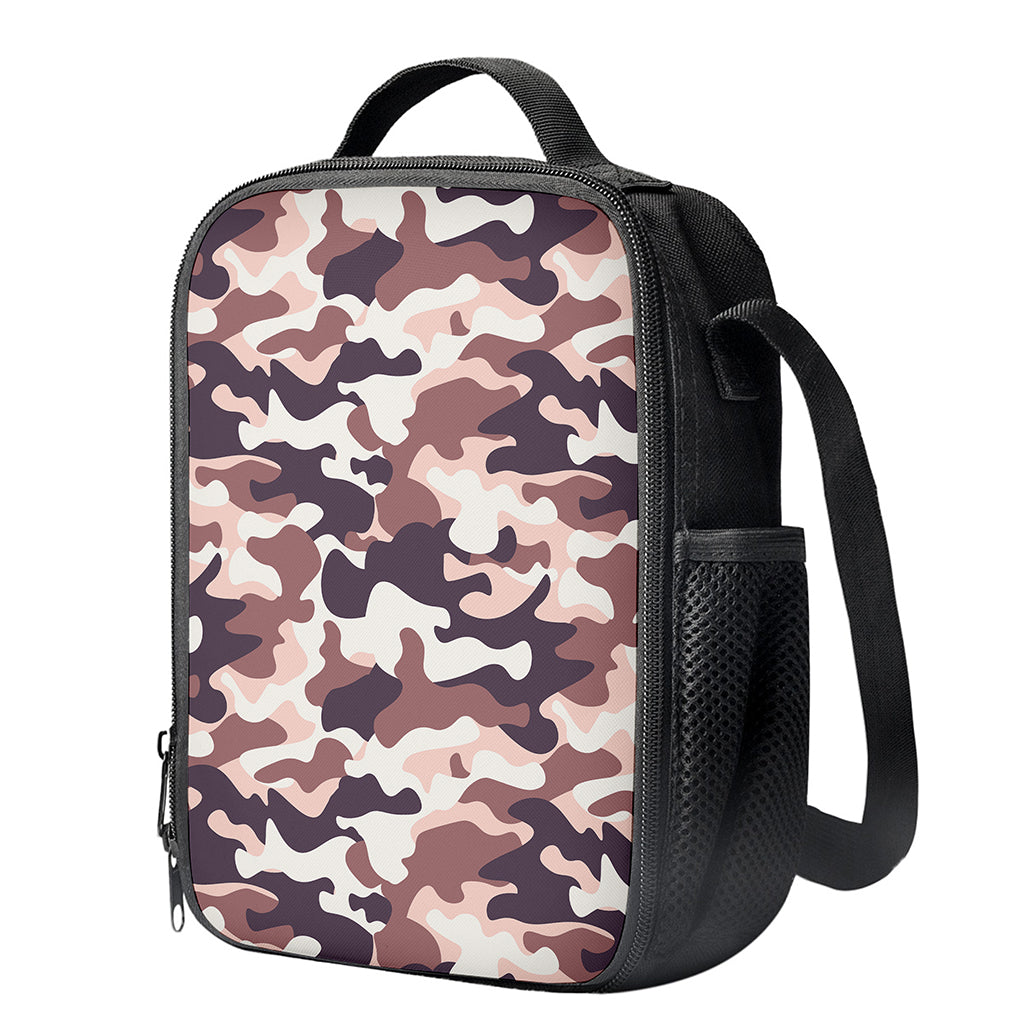 Pink Brown Camouflage Print Crossbody Lunch Bag