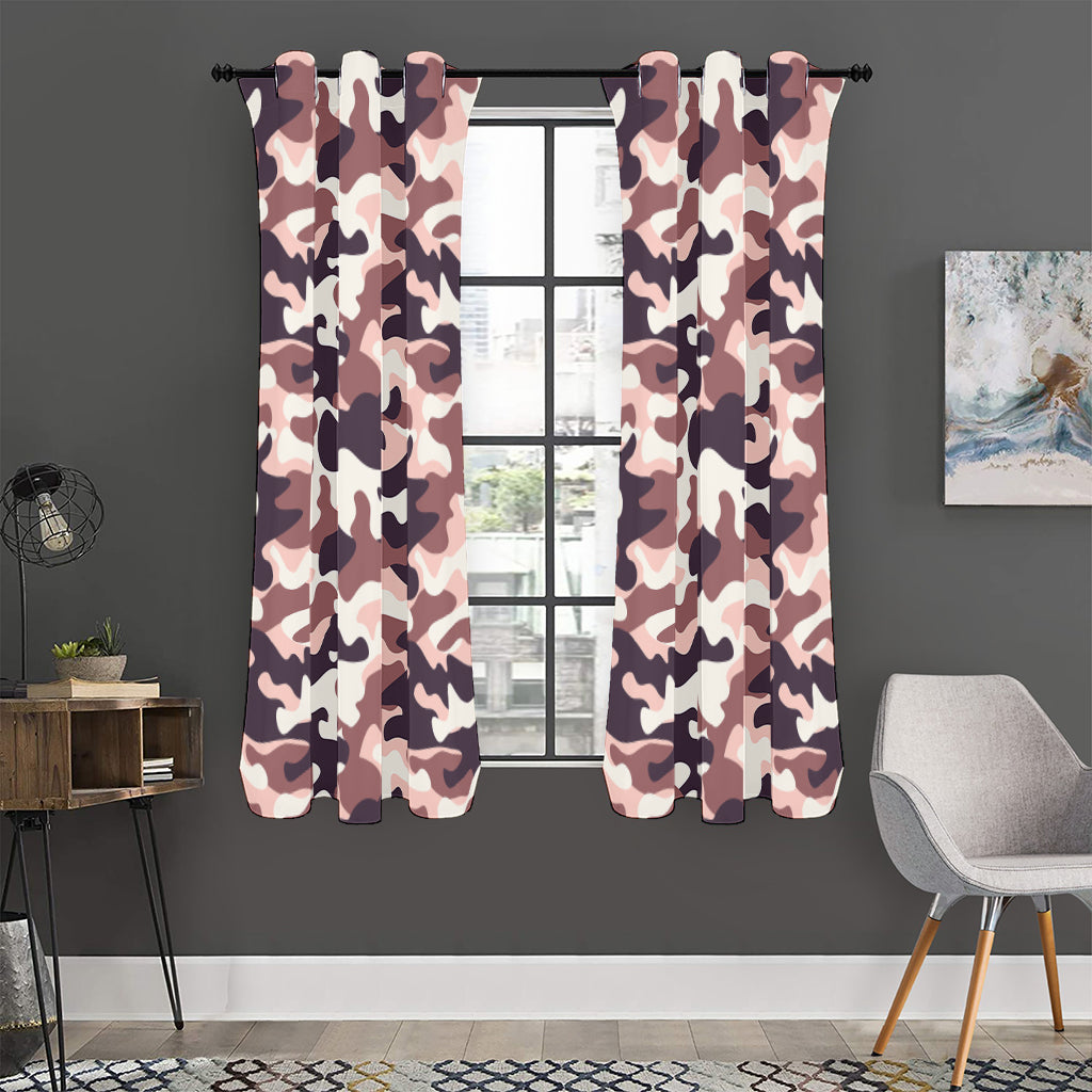 Pink Brown Camouflage Print Curtain