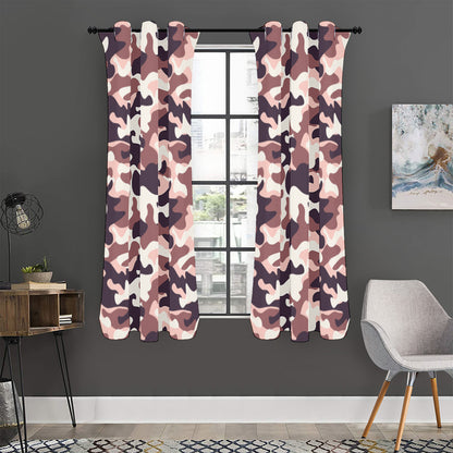 Pink Brown Camouflage Print Curtain