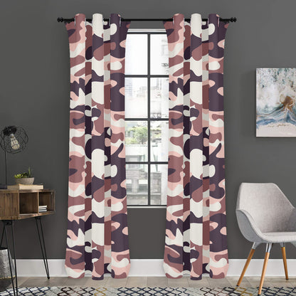Pink Brown Camouflage Print Curtain