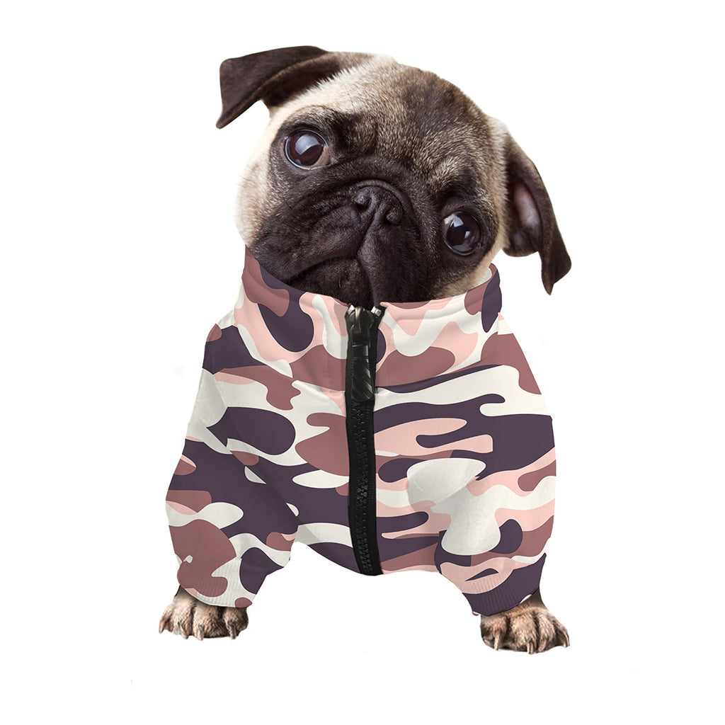 Pink Brown Camouflage Print Dog Zip Up Jacket